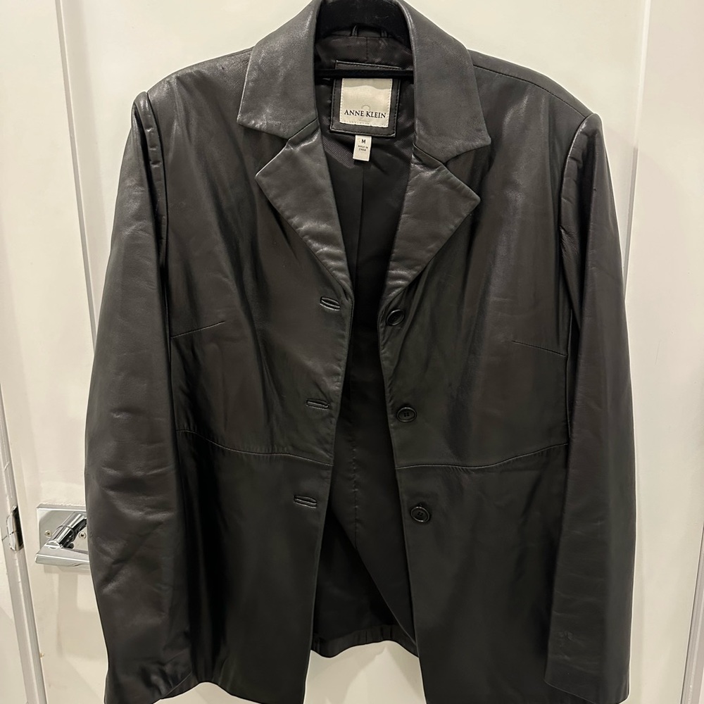 Anne Klein 100% Lambskin Leather Blazer M